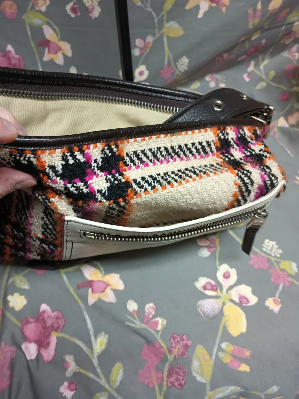 COACH Legacy Duffle Plaid Wool & Leather Hobo Bag 21146
